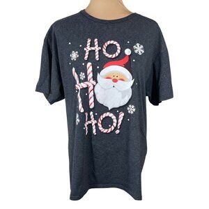 Ho Ho Ho Christmas T-Shirt Crew Neck Grey Santa Christmas Size L large
